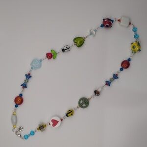 Handmade Glass Bead Garden Theme Boho Necklace 21"